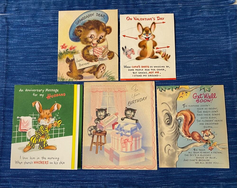 VTG Used Anthropomorphic Animal Greeting Card Lot Cute Bear Bunny Tree Kittens
